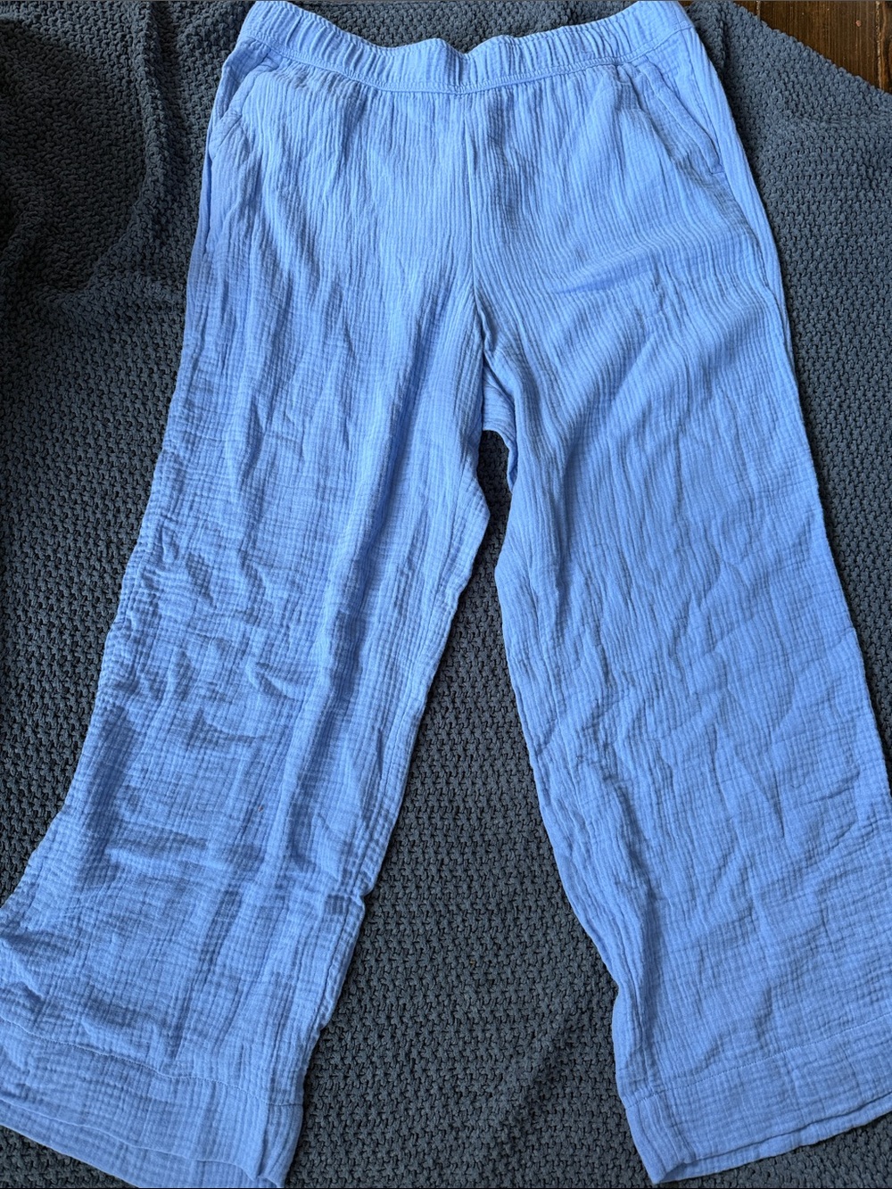 Talbots Light Blue Wide-Leg Textured Cotton Trousers